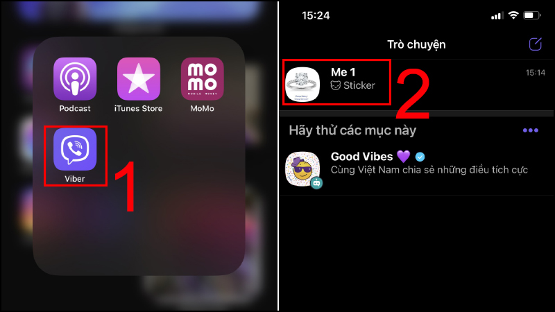 V&agrave;o ứng dụng Viber sau đ&oacute; chọn người bạn muốn chuyển tiếp